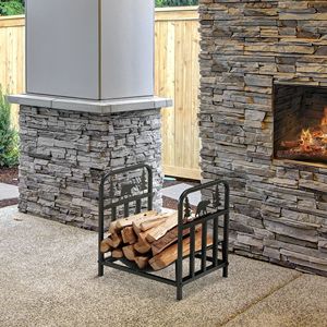 Porta Legna da 17 Pollici per Interni/Esterni con Tema Orso e Fondo Curvo, Set Stufa a Legna Nera per Patio - Product Image 2