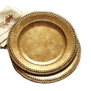 Ensemble de deux assiettes de présentation dorées en acier inoxydable écologiques pour la maison, les hôtels, la décoration de table de mariage, les assiettes de service alimentaire - Product Image 1