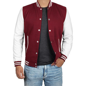 Letterman Varsity <b>Jacket</b> with Stand Collar Wool Shell Ribbed Trim Patchwork Cartoon Print OEM Service for <b>Men</b> - Product Image 4