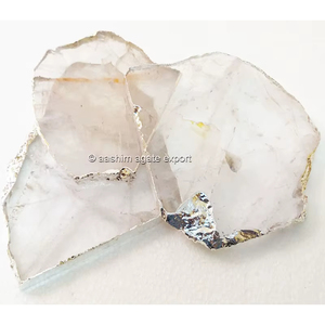 Wholesale Natural Crystal Quartz <b>Coasters</b> With Silver Trims Tea Cup Crystal Crafts Healing Natural Stones Kitchen Accessories - Product Image 3