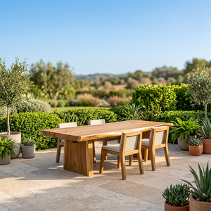 6/8 Seater Modern Minimalist Outdoor Dining Set Solid Wood <b>Table</b> <b>Chairs</b> White Cushions Weather Resistant 3-Year Warranty - Product Image 1