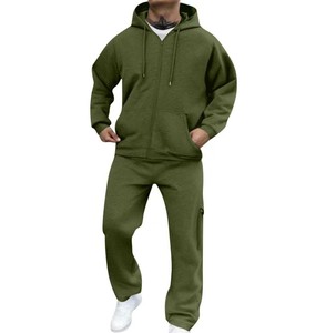 Ensemble sweat-shirt polaire zippé à capuche et pantalon de jogging décontracté surdimensionné pour homme, couleur unie, respirant, style streetwear, OEM ODM - Product Image 3