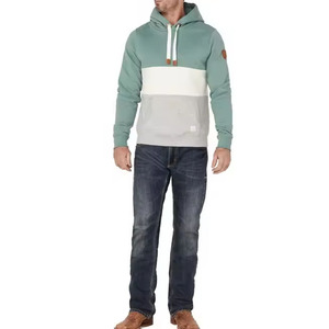 Tri-Color Block Mint Green White Grey Panel Thick <b>Rope</b> <b>Lace</b> Custom Patchwork and Logo Winter Fleece Men Hoodies - Product Image 3