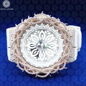 Charm_Jewells Montre de luxe pour femme, boîtier rond de 40 mm, quartz analogique, lunette en or blanc et diamants, bracelet en acier inoxydable - Product Image 1