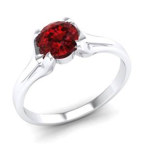 Bague en or massif 14 carats REYES de haute qualité avec pierre précieuse grenat taille brillant rond de 0,84 carat, bague de naissance, bijoux fins - Product Image 2