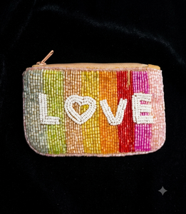 Beaded Love Coin Purse With Chain Strap Handmade Rainbow Letter Pattern Zipper Closure <b>Mini</b> Size Unisex Daily Use - Product Image 3