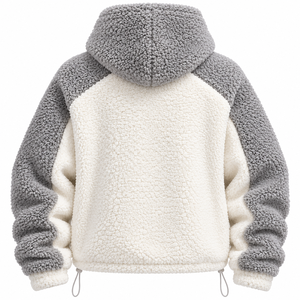 Veste à capuche zippée unisexe en polaire Sherpa 300g, style Color Block, coupe oversize, hiver décontracté, noir et gris, avec poches, anti-boulochage - Product Image 2