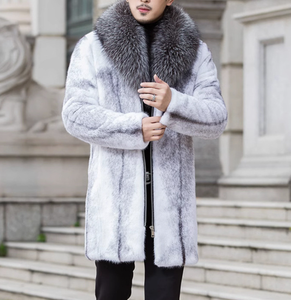 <b>Men's</b> Shawl Collar Mink Faux Fur Woven Overcoat <b>Long</b> Soft Fluffy Winter Trench Outerwear - Product Image 3