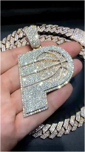 Nouveau Collier Pendentif Lettre Hip Hop Plaqué Argent Moissanite Bling Iced Out pour Homme, Bijou de Mode Rock Punk - Product Image 2