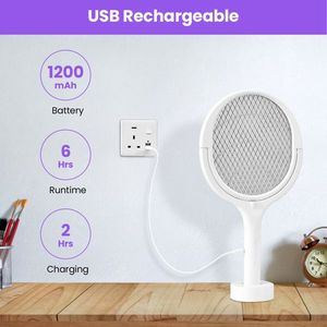 3 in 1 Electric Bug Zapper Racket 90 Degrees Rotating Telescopic Wand Indoor Outdoor Handheld Mosquito Swatter - Product Image 5