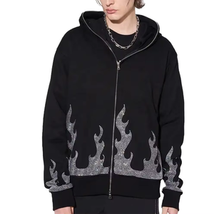 Custom Rhinestone <b>Black</b> Hoodie Oversized Pullover <b>Sweatshirt</b> Unisex Streetwear Casual Fashion Fleece Hooded Top for <b>Men</b> - Product Image 6