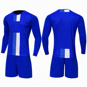 Conjunto de Camiseta y Pantalones Cortos de Fútbol Azul para Hombre, Manga Larga, Cuello Redondo, Diseño con Bloques de Color, Impresión Sublimada, Absorbe la Humedad, Deportivo, para Todas las Temporadas - Product Image 6
