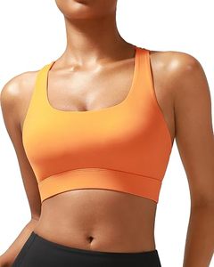 Orange Seamless Sports Bra Women High Support Workout Yoga Fitness <b>Top</b> Breathable Moisture Wicking Sportswear Medium - Product Image 1