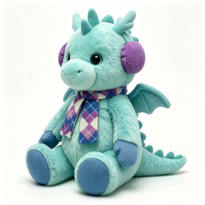 Peluche de dragon personnalisée, peluche de dragon d'hiver, adorable peluche de dragon turquoise, peluche de dragon assis avec cache-oreilles et écharpe - Product Image 5