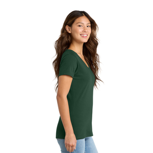Camiseta de Cuello en V para Mujer, Color Verde Sólido, Manga Corta, Corte Regular, Informal, 100% Algodón Jersey, Transpirable, para Primavera y Verano - Product Image 4