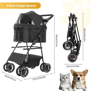 รถเข็นสัตว์เลี้ยง TH-PPS-629 รุ่นพรีเมียม 4 ล้อ พร้อมตาข่ายระบายอากาศ เบรกนิรภัย ถาดอเนกประสงค์ และที่จับที่สะดวกสบาย - Product Image 4