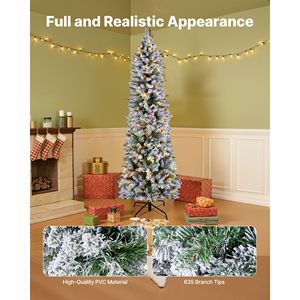 Albero di Natale Preilluminato Innevato da 180 cm con 240 Luci LED Colorate, 11 Modalità di Illuminazione, Decorazioni Natalizie Complete - Product Image 3