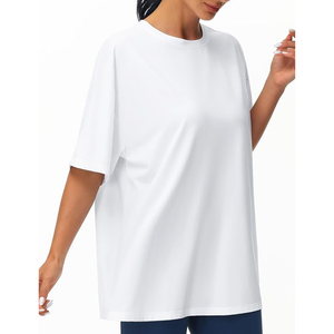 T-shirt décontracté oversize pour femme, style hip-hop, uni, manches courtes, épaules tombantes, léger, respirant, en jersey 100 % coton, idéal pour la gym - Product Image 4