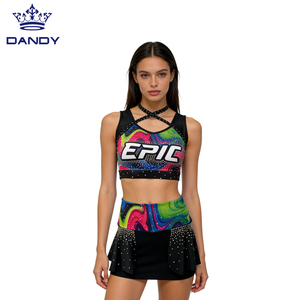 맞춤형 치어리딩 핑크 트레인 댄스 유니폼 연습 스포츠 크롭 브라 탑과 반바지 완전 세트 - Product Image 6