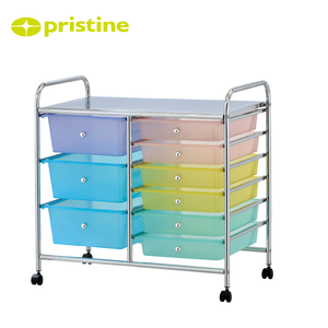Rolling <b>Storage</b> Cart with 9 <b>Drawers</b> Chrome Frame Plastic Organizers for Office or Living Room Minimalist Design Easy Cleaning - Product Image 6