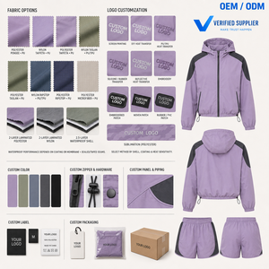 Ensemble de veste et short de sport pour femmes, couleur violette, à blocs de couleur, à capuche, coupe ample, respirant, printemps-été, tenue sportive deux pièces - Product Image 5