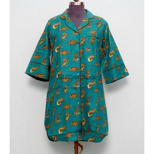 Robe longue 100 % coton pur à imprimé floral, manches cloche, imprimée à la main, col en V, longueur midi, style chemise, pour l'été et les fêtes - Product Image 1