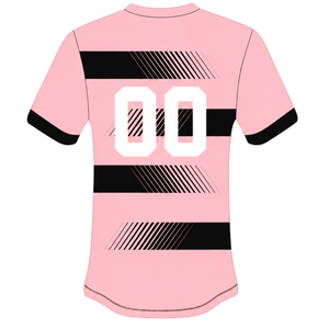 Ensemble short et maillot de rugby rose clair et noir à manches courtes, col rond, rayé, uniforme d'équipe personnalisé, respirant, pour l'entraînement et la performance - Product Image 4