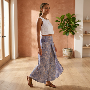 Stylish Comfortable Flat Front Bohemian 100% Rayon Eco-Friendly Breathable Geometric Pattern Loose Fit Flare Elastic Waist - Product Image 3