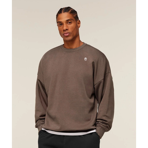 Sweat-shirt à col rond marron surdimensionné pour homme, en molleton épais, coupe décontractée, style streetwear décontracté - Product Image 4