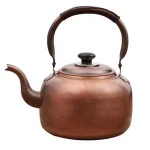 Copper Kettle with Polished Body Brass Gooseneck Spout Wooden Grip Handle Wooden Lid Knob Handcrafted Modern Classic Specialty - Product Image 2
