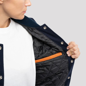 Premium Women's Wool & Leather Varsity Bomber Jacket Premium Wool Body Leather Sleeves Ribbed Cuffs & Snap <b>Button</b> - Product Image 4