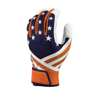 Gants de frappeurs bleu marine, orange et blancs, à motif étoilé, avec fermeture tricotée rayée au poignet, pour l'entraînement au baseball et au softball - Product Image 2