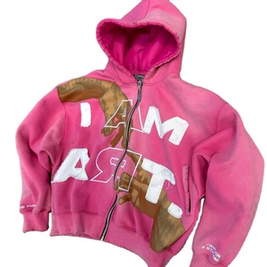 Sweat à capuche élégant en coton surdimensionné avec fermeture éclair et broderie, sweat à capuche vintage avec fermeture éclair et lavage à l'acide pour hommes - Product Image 3