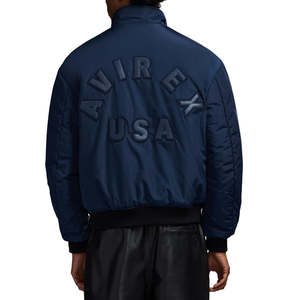 Customized 100%High Quality Avirex Navy Blue Bomber Jacket OEM/ODM Service Zipper Closure <b>Stand</b> Collar Ribbed Cuff Custom Fabric - Product Image 4