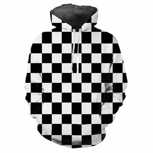 Sudadera con Capucha Unisex, Diseño a Cuadros, Bordada, Corte Holgado, Patrón Geométrico, Estilo Casual, Impresión por Sublimación, 100% Algodón Tejido, para Invierno - Product Image 3