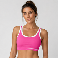 Groothandel OEM ODM Sportbeha voor vrouwen 75% Nylon 25% Spandex 240gsm Roze Medium Support Contrast Binding Zachte Gymbeha