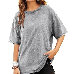 T-shirt décontracté pour femme, coupe longue, délavé à l'acide, style hip-hop, été, 100% coton, écologique, séchage rapide, respirant - Product Image 3