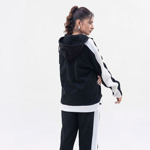 Ensemble de survêtement color block pour femme avec sweat à capuche et pantalon large, 2 pièces, tenue de sport décontractée, vente en gros - Product Image 3