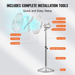 16 Inch Industrial Pedestal <b>Fan</b> with Adjustable Height <b>Stand</b> Oscillating Floor <b>Fan</b> 3 Speeds US Plug for Hotels - Product Image 6