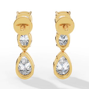18K Gold Lab Grown <b>Diamond</b> <b>Dangle</b> <b>Earrings</b> | Cushion Oval Pear Cut D-E Color Stones | Luxury Wedding Jewelry Gift for Women - Product Image 2