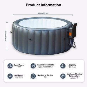 Portable Outdoor Spa Pool 70.8\"*27.9\" Inflatable Hot Tub for 2-3 People 6 Color Light Beads with Cover Hot Tub Spa - Product Image 3