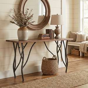 Rustic Modern Handmade Iron <b>Study</b> Table with Solid Wood Top Artistic Branch Metal Base Writing <b>Desk</b> Home Office Furniture - Product Image 2