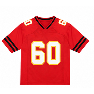 Camiseta de Fútbol Americano Roja para Niños, Cuello en V, Manga Corta, Número 60 Sublimado, Transpirable, Corte Regular, Estilo de Equipo - Product Image 1