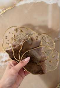 Handmade Flower <b>Coasters</b> <b>Gold</b> foil <b>coaster</b> Home decor gift for her Resin art Home accessories Bohemian <b>coasters</b> Italian - Product Image 2