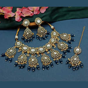 Conjunto de collar de cuentas y Kundan chapado en oro, joyería de moda 10581243DBL - Product Image 1