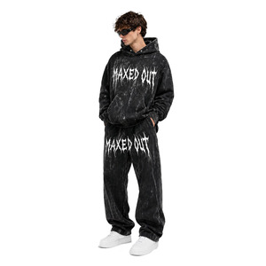 Ensembles de survêtements streetwear style vintage, délavés à l'acide et effet soleil, avec impression gothique personnalisée, coupe oversize, pour tenue décontractée - Product Image 1