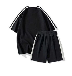 Conjuntos de shorts de verano para hombre, conjuntos de dos piezas de camiseta y shorts, estilo urbano, 100% algodón, ropa informal, diseño personalizado, impresión de logotipo. - Product Image 1