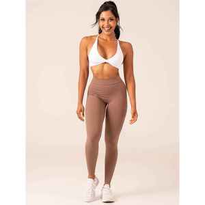 Leggings tricotés sans couture taille haute longueur intégrale couleur unie extensibles pour femme – Vêtements de sport - Product Image 1