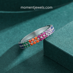 S925 <b>Silver</b> Rainbow Zircon <b>Eternity</b> Band <b>Ring</b> Colorful Pave Claw Setting Fine Jewelry for Wedding Gift - Product Image 4