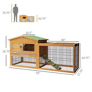 Conigliera da Esterno a 2 Livelli, 150 cm, Gialla, con Tetto Apribile, Arredamento per Animali Domestici - Product Image 2